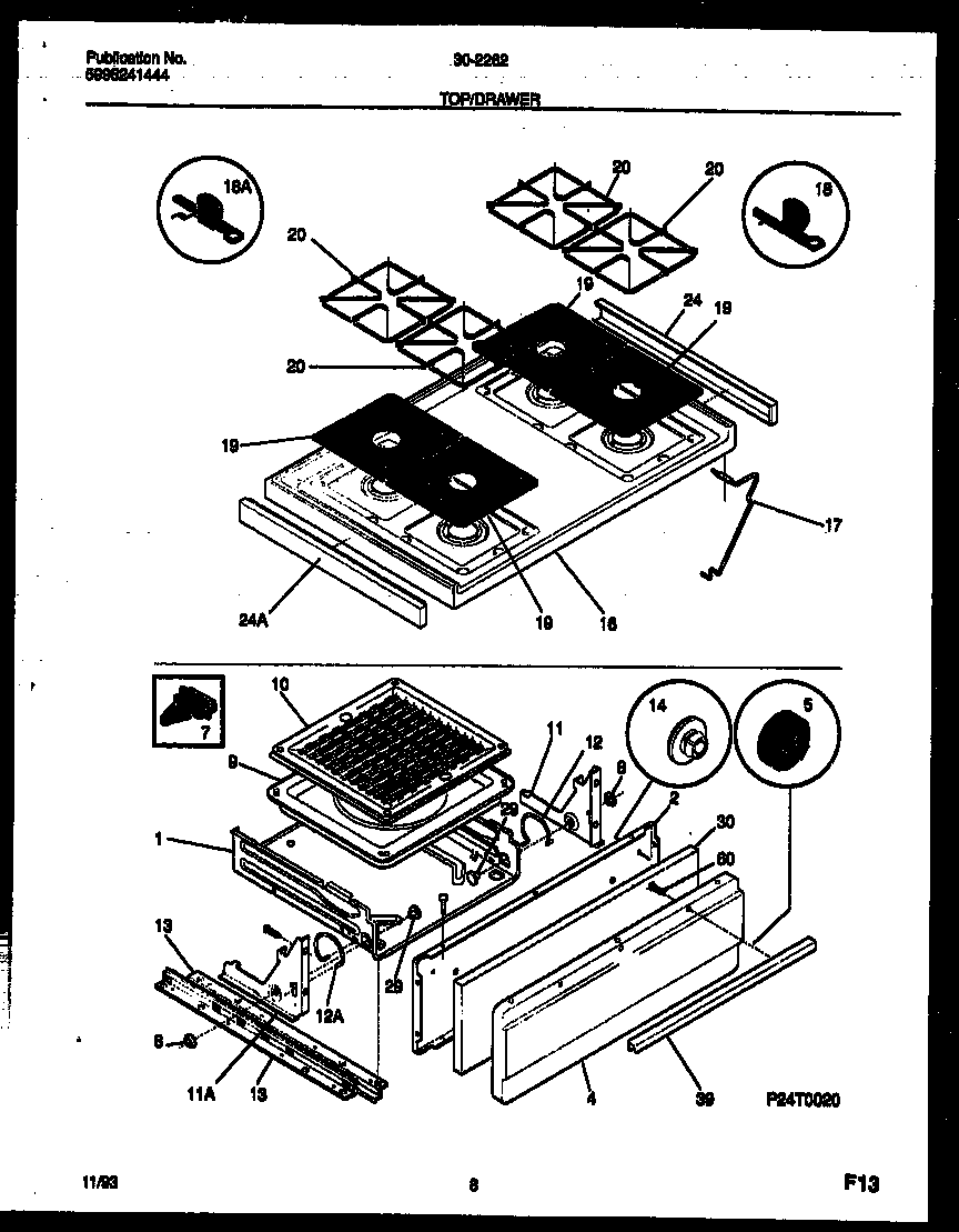 Tappan 30-2262-23-02 cooktop and broiler drawer parts diagram
