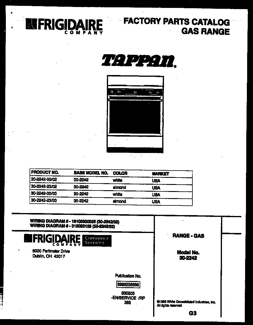 Tappan 30-2242-00-02 cover page diagram