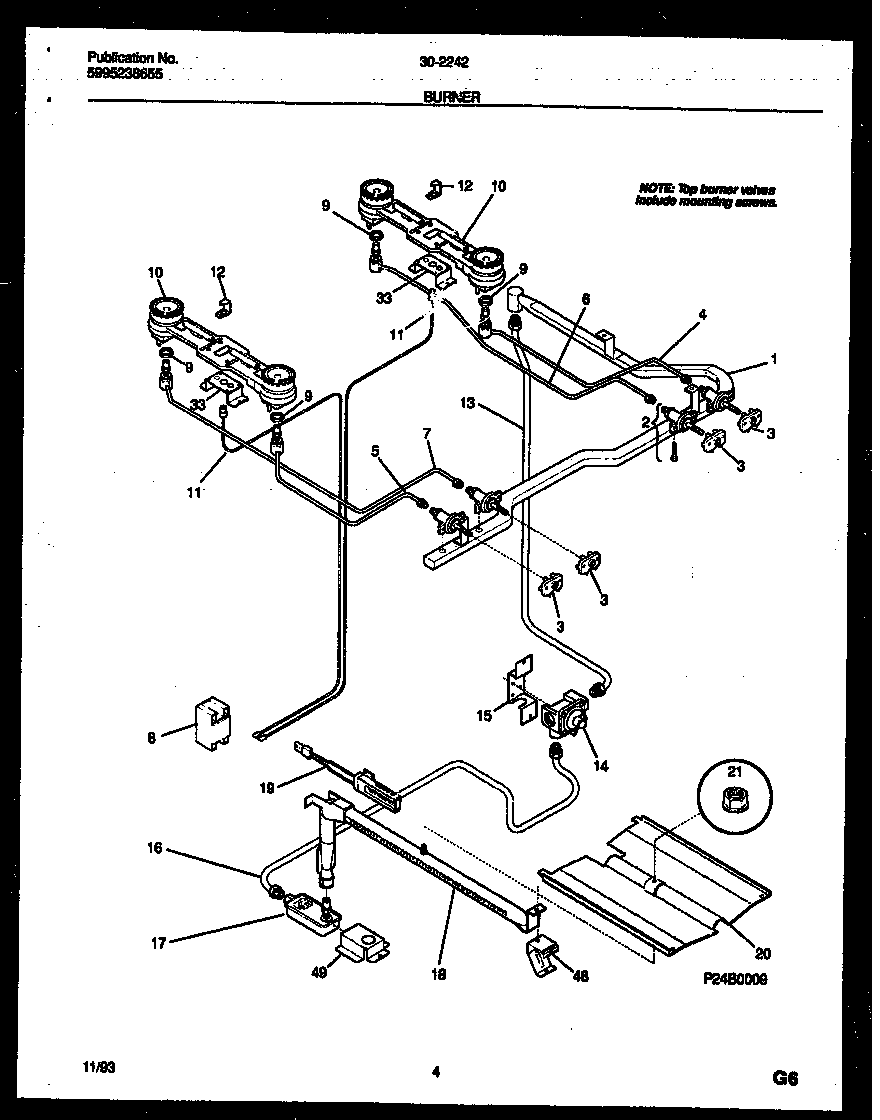 Tappan 30-2242-00-02 burner parts diagram