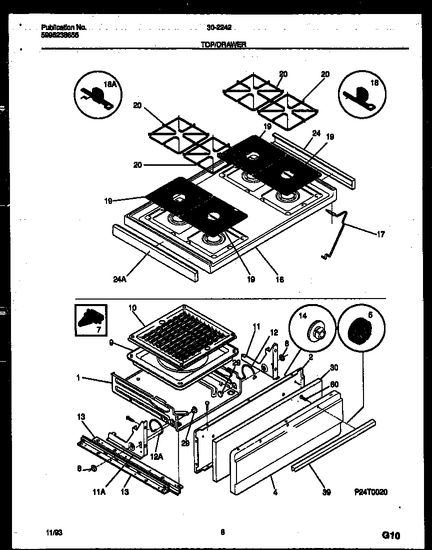 Tappan 30-2242-00-02 cooktop and broiler drawer parts diagram