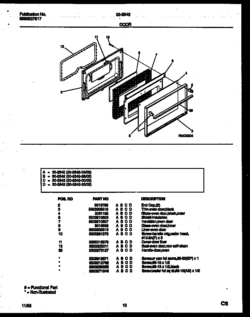 Tappan 30-2542-00-03 door parts diagram
