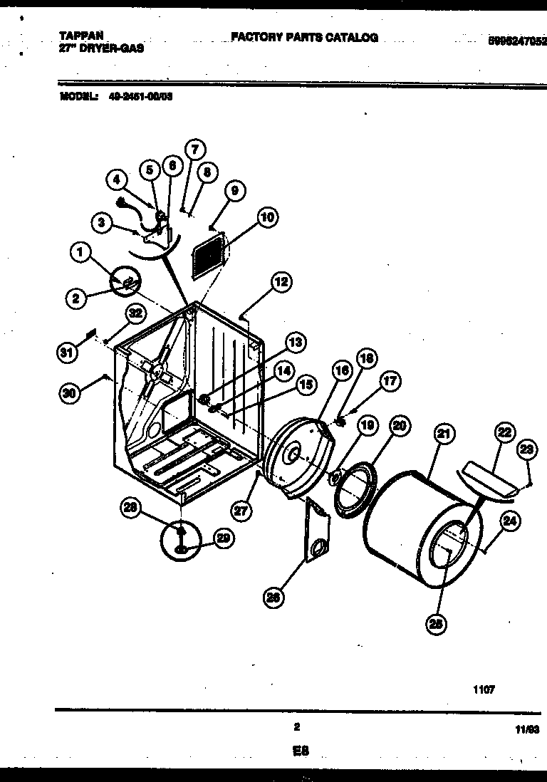 Tappan 49-2451-23-03 cabinet and component parts diagram