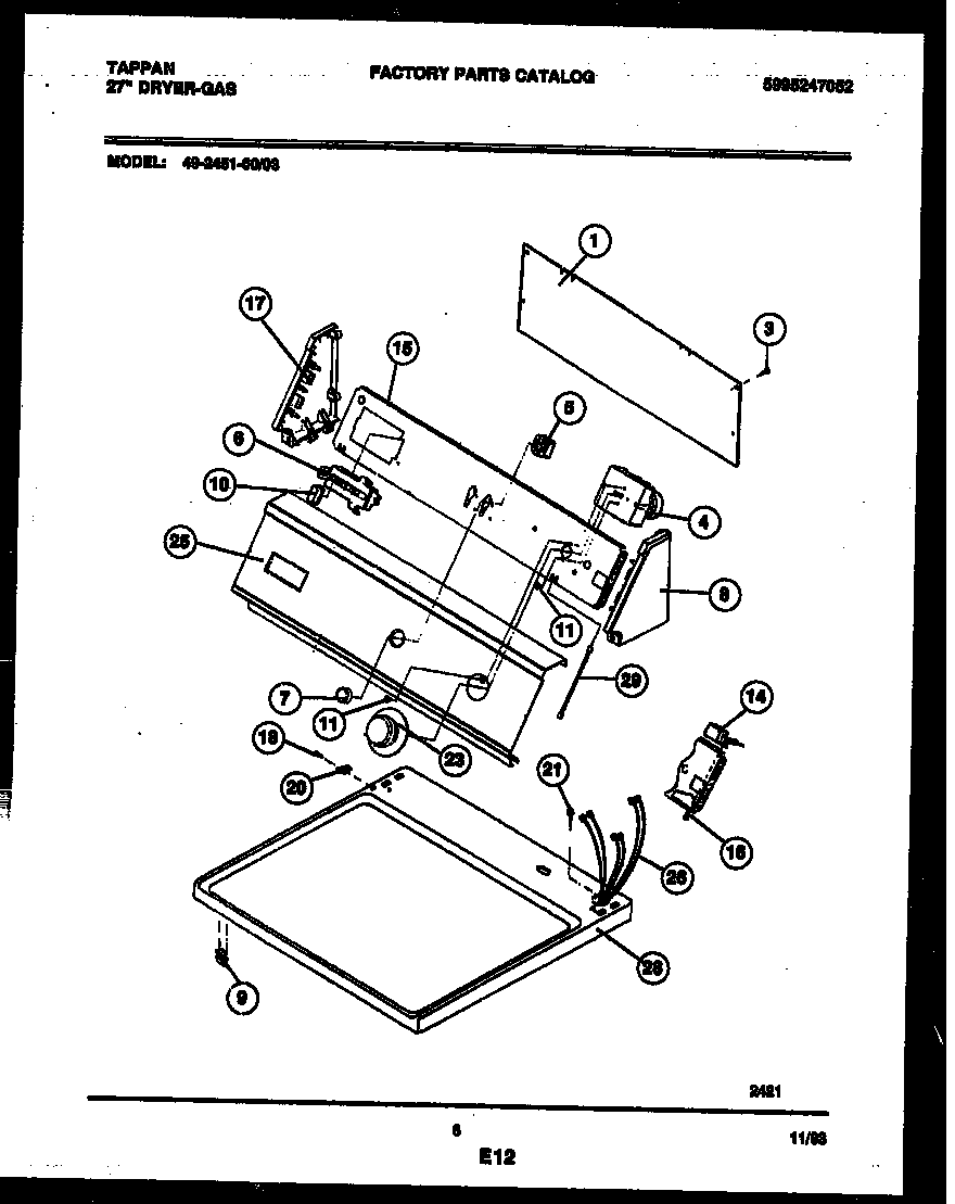 Tappan 49-2451-23-03 console and control parts diagram