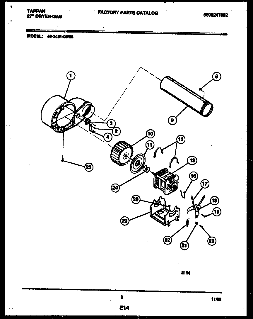 Tappan 49-2451-23-03 blower and drive parts diagram