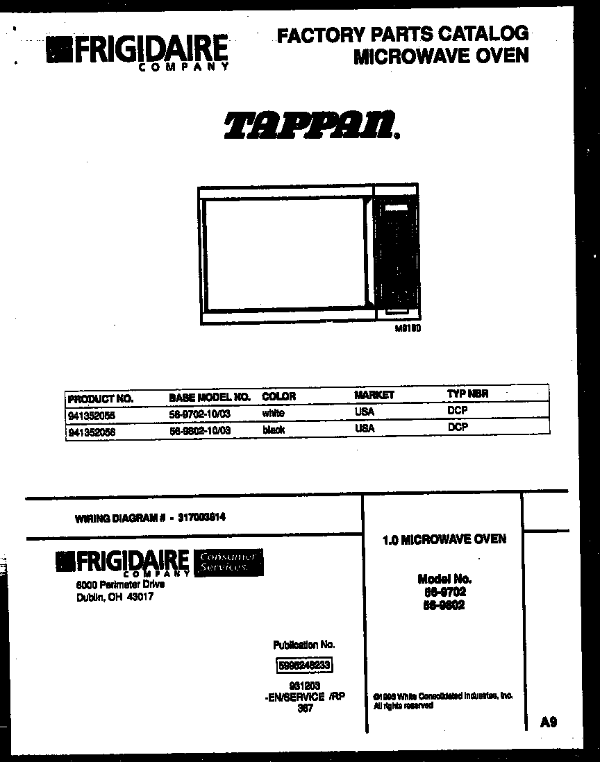 Tappan 56-9702-10-03 front cover diagram