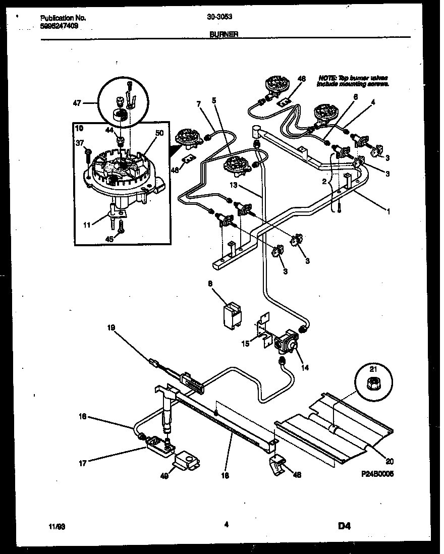 Tappan 30-3053-00-01 burner parts diagram