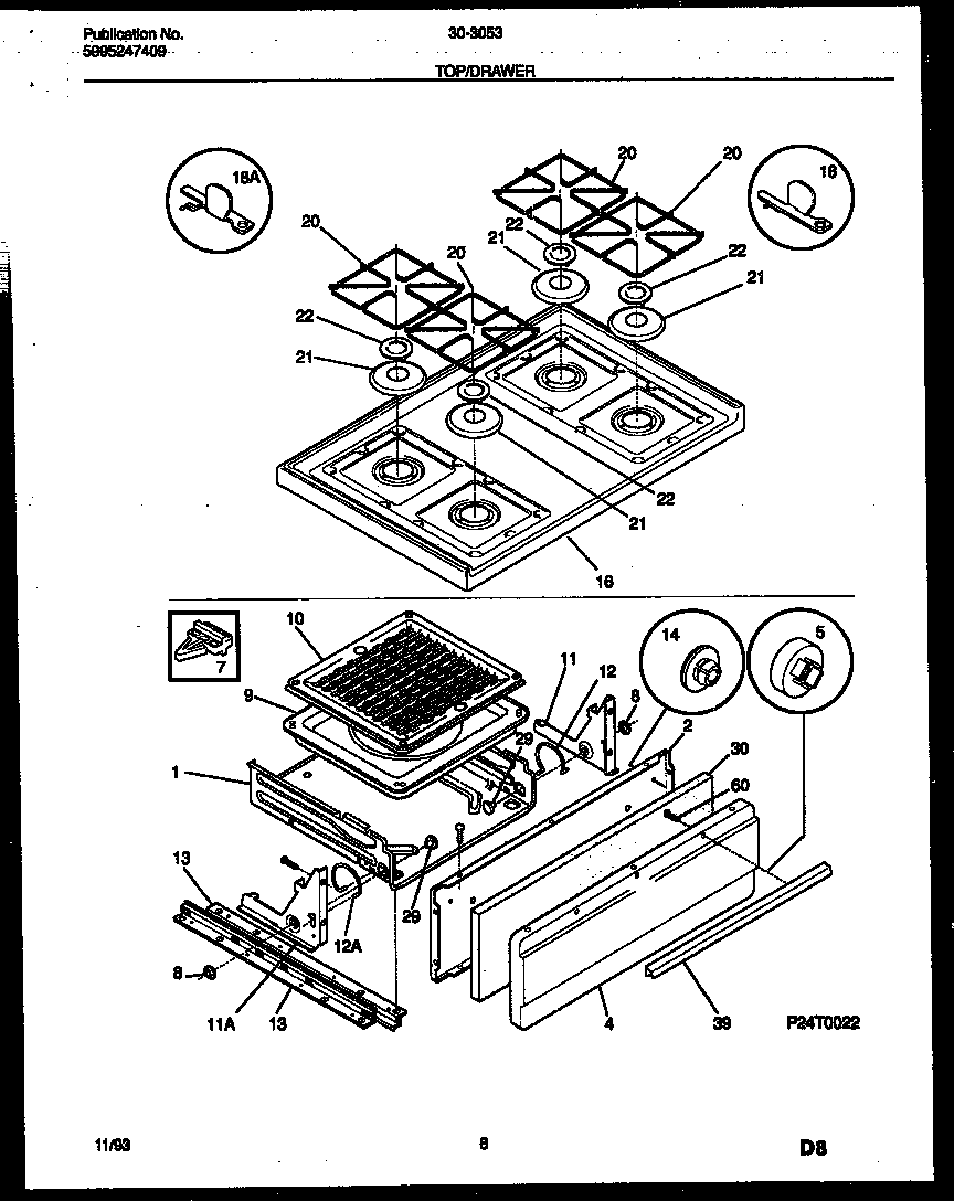 Tappan 30-3053-00-01 cooktop and broiler drawer parts diagram