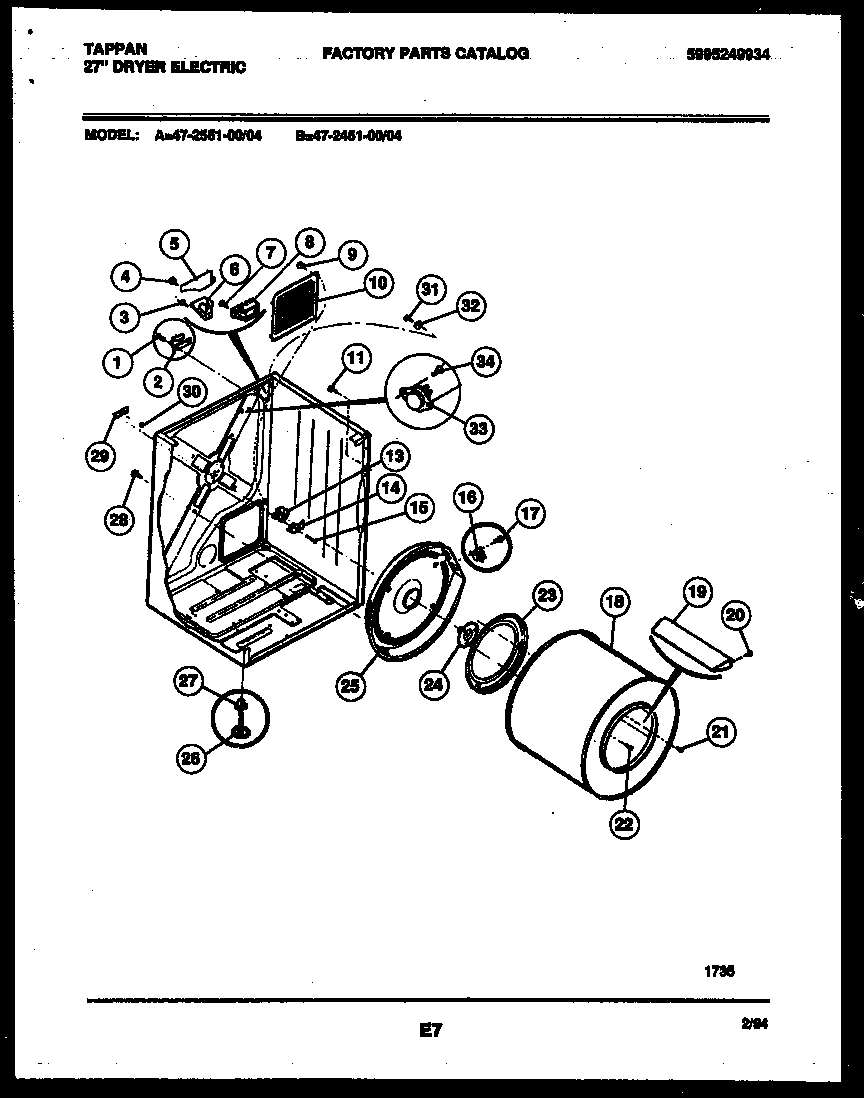 Tappan 47-2551-00-04 cabinet and component parts diagram