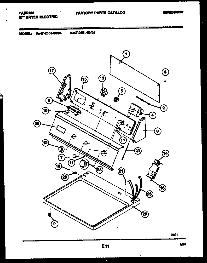 Tappan 47-2551-00-04 console and control parts diagram