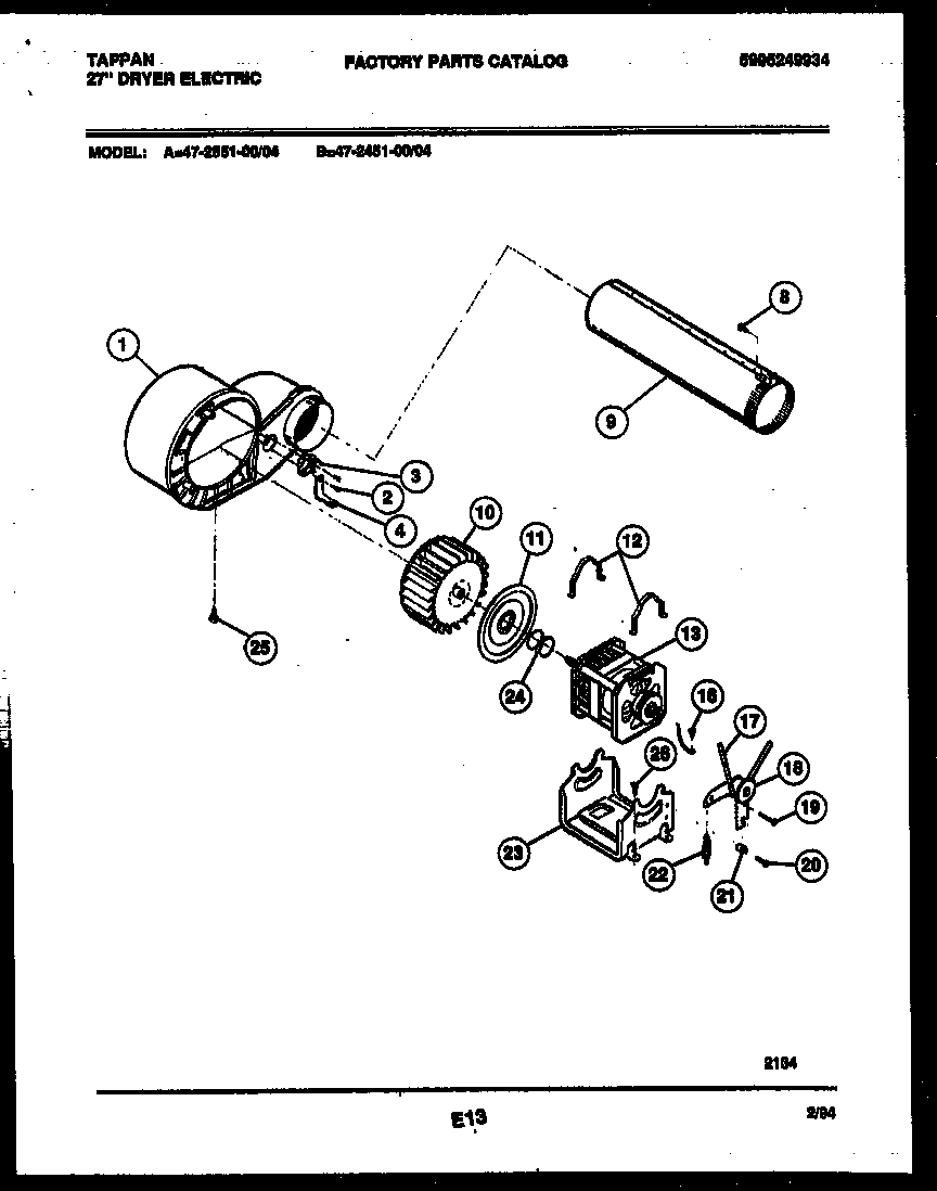 Tappan 47-2551-00-04 blower and drive parts diagram