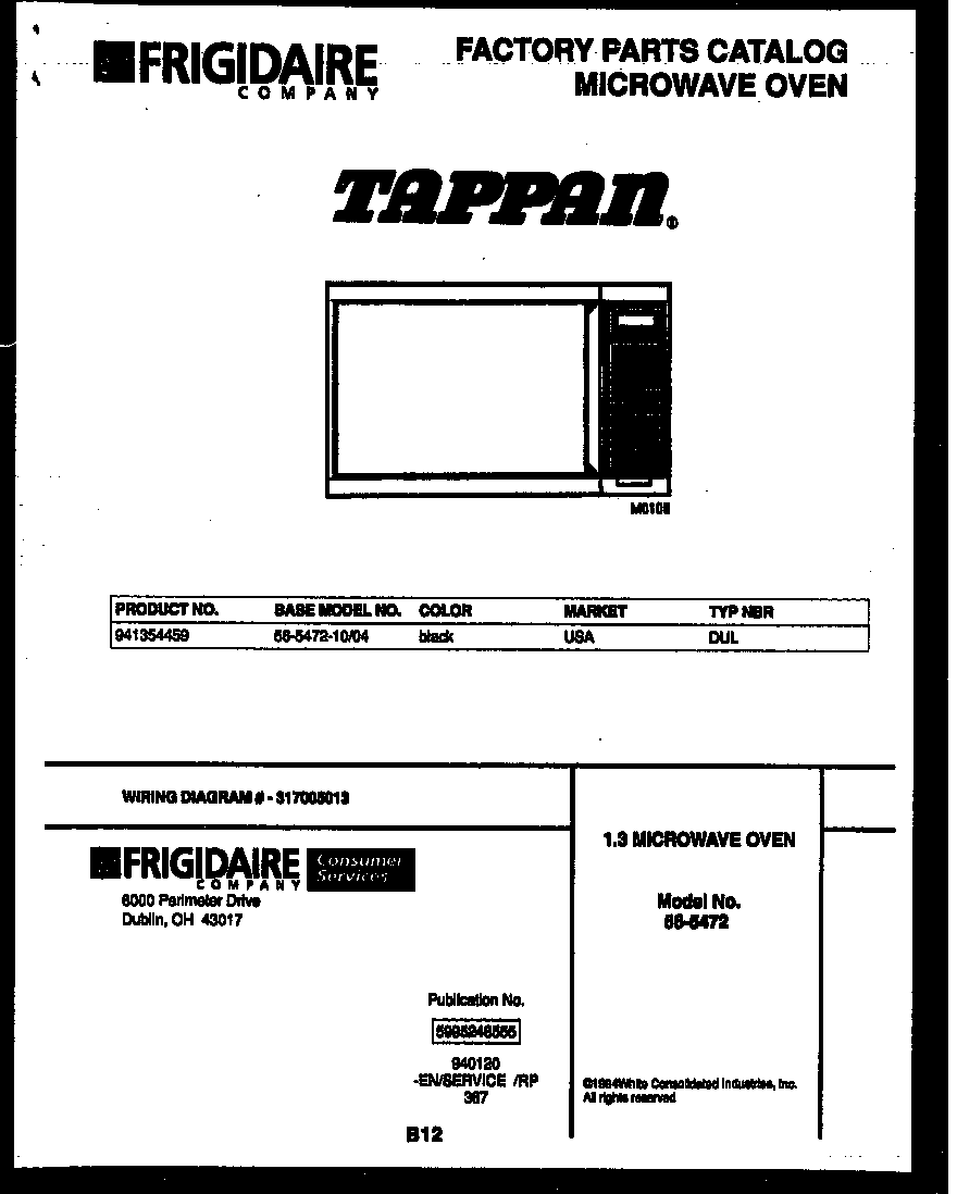 Tappan 56-5472-10-04 front cover diagram