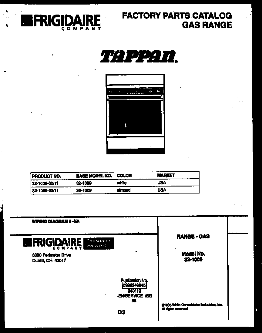 Tappan 32-1009-23-11 cover page diagram