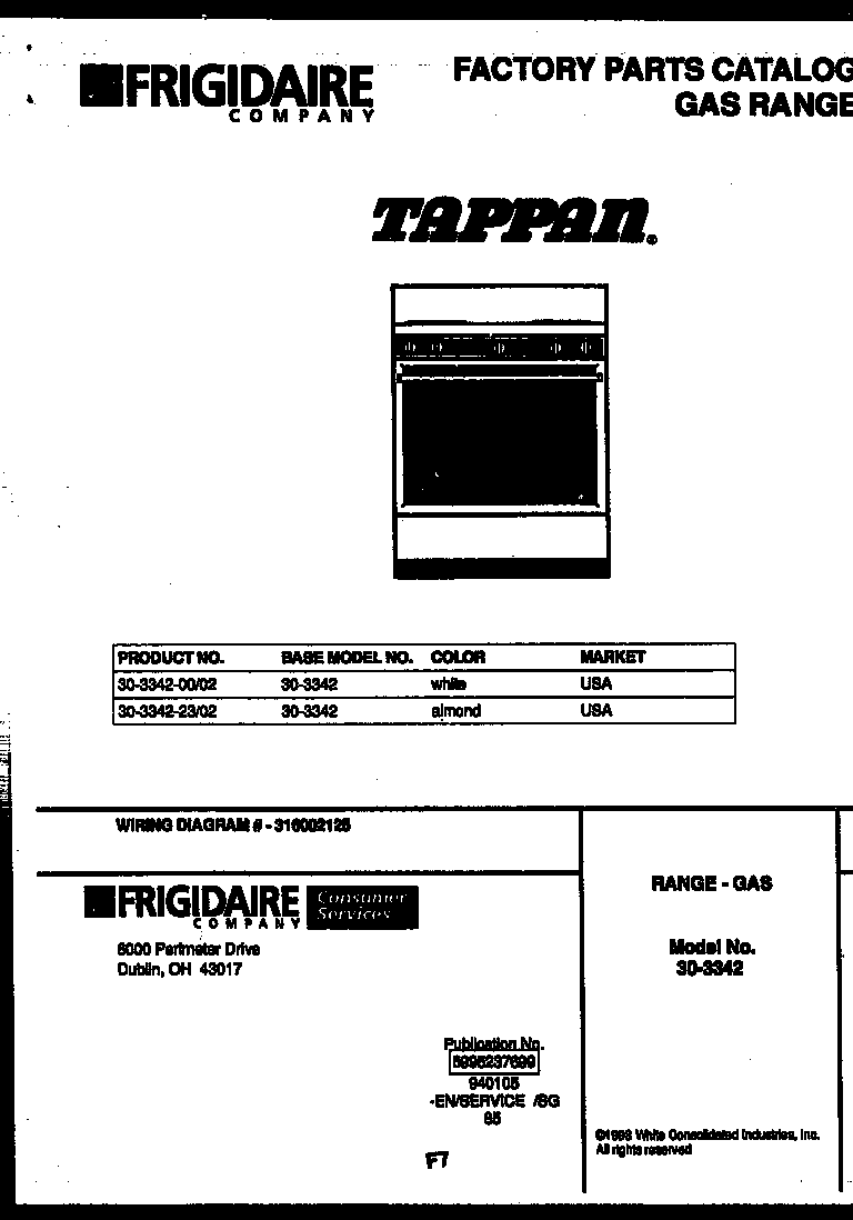 Tappan 30-3342-00-02 cover page diagram