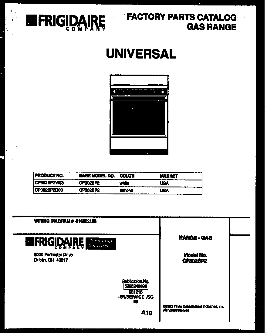 White-Westinghouse CP302BP2D3 cover page diagram