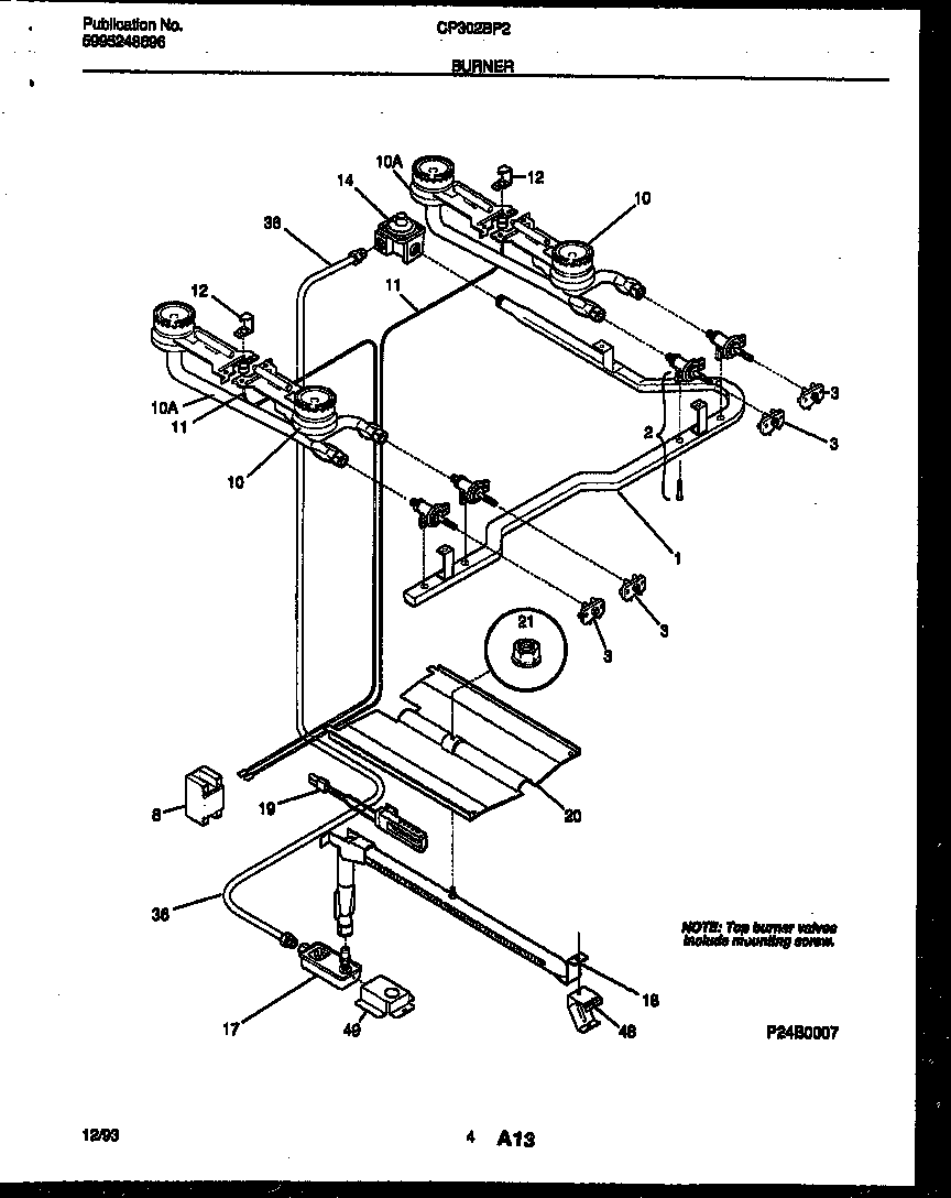 White-Westinghouse CP302BP2D3 burner, manifold and gas control diagram