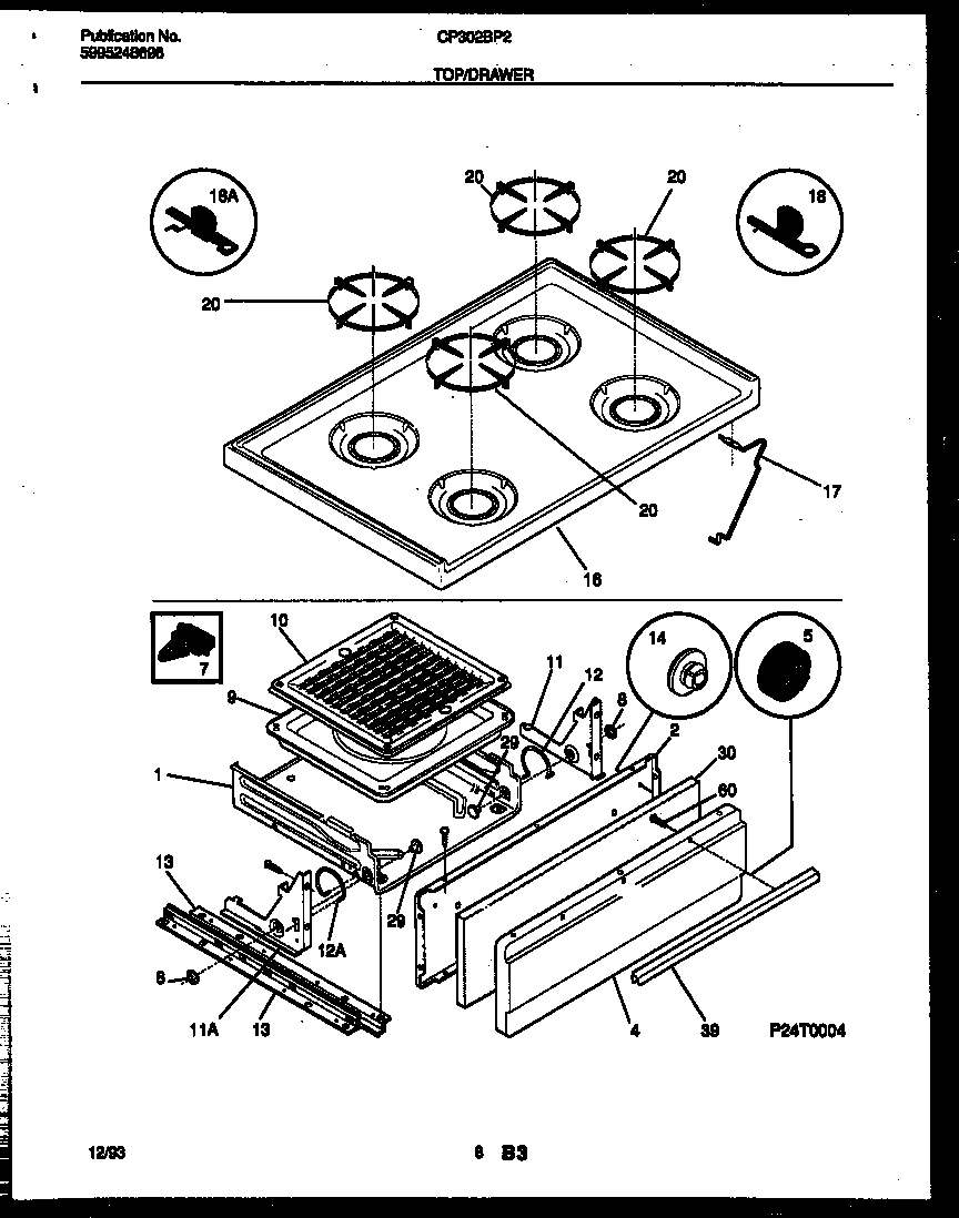 White-Westinghouse CP302BP2D3 cooktop and broiler drawer parts diagram