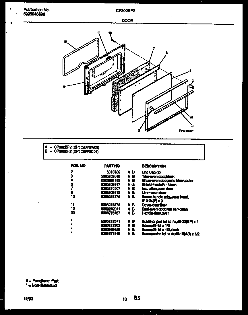 White-Westinghouse CP302BP2D3 door parts diagram