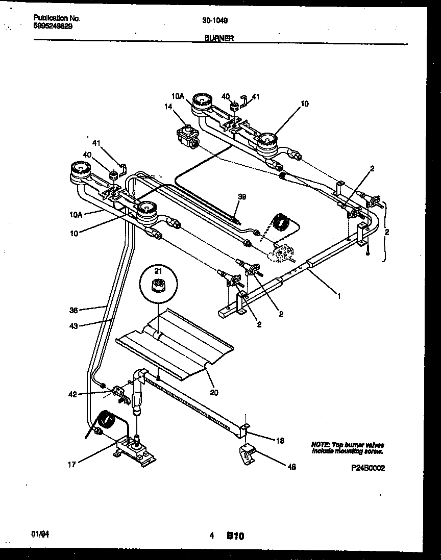Tappan 30-1049-23-11 burner, manifold and gas control diagram