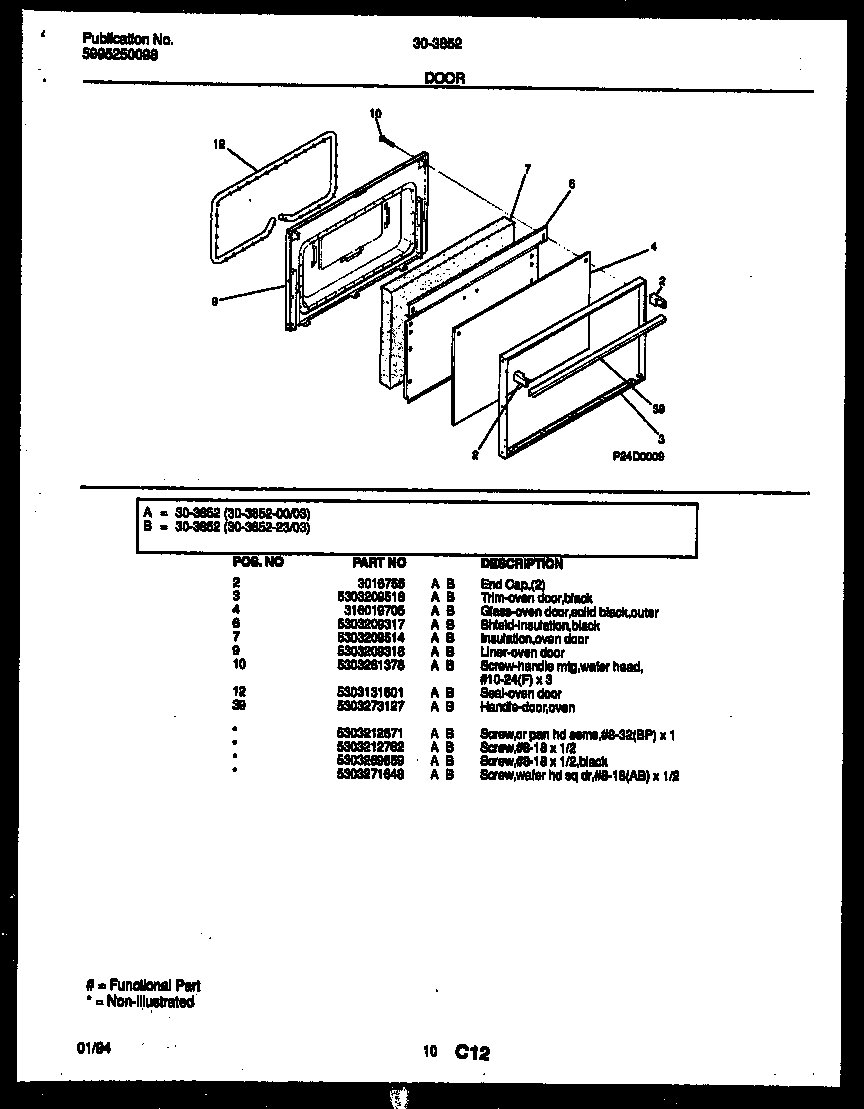 Tappan 30-3852-00-03 door parts diagram