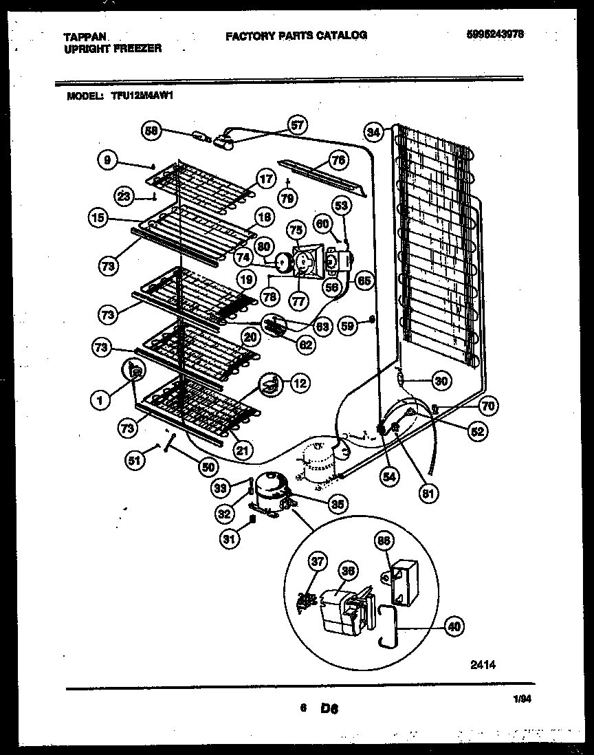 Tappan TFU12M4AW1 system and electrical parts diagram
