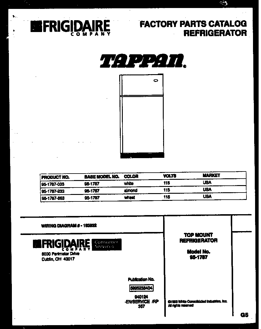 Tappan 95-1787-00-03 cover diagram