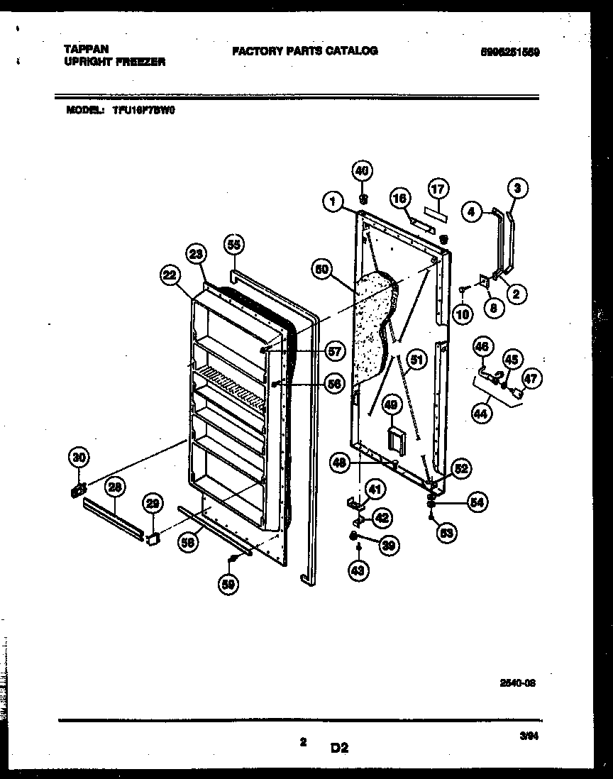 Tappan TFU16F7BW0 door parts diagram