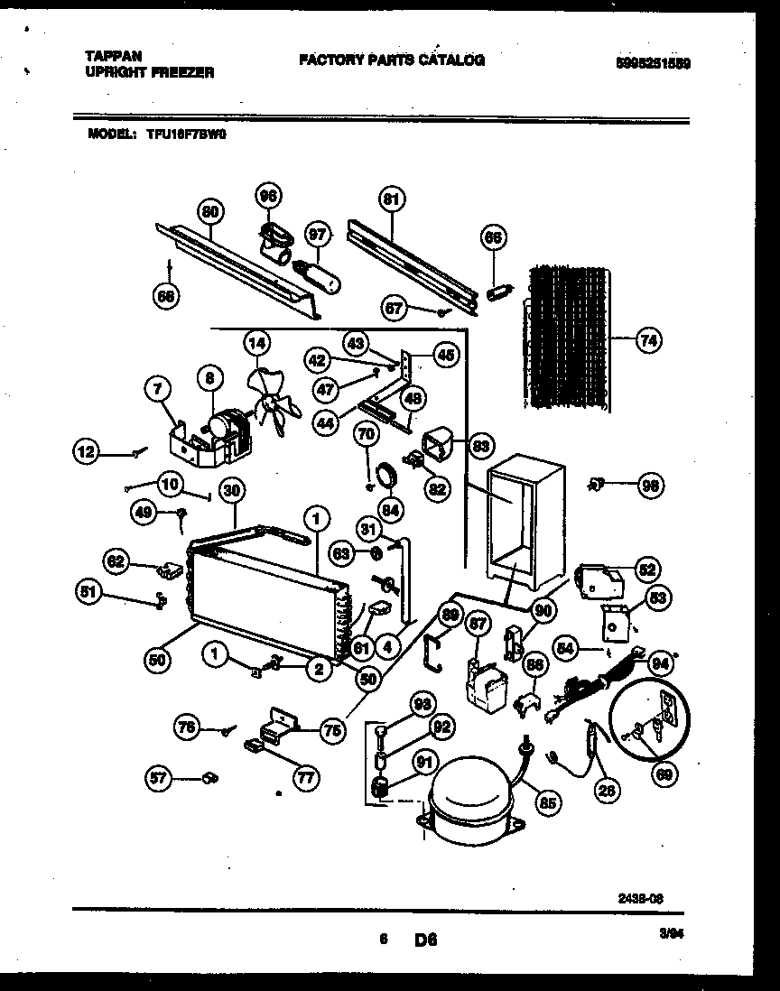 Tappan TFU16F7BW0 system and electrical parts diagram