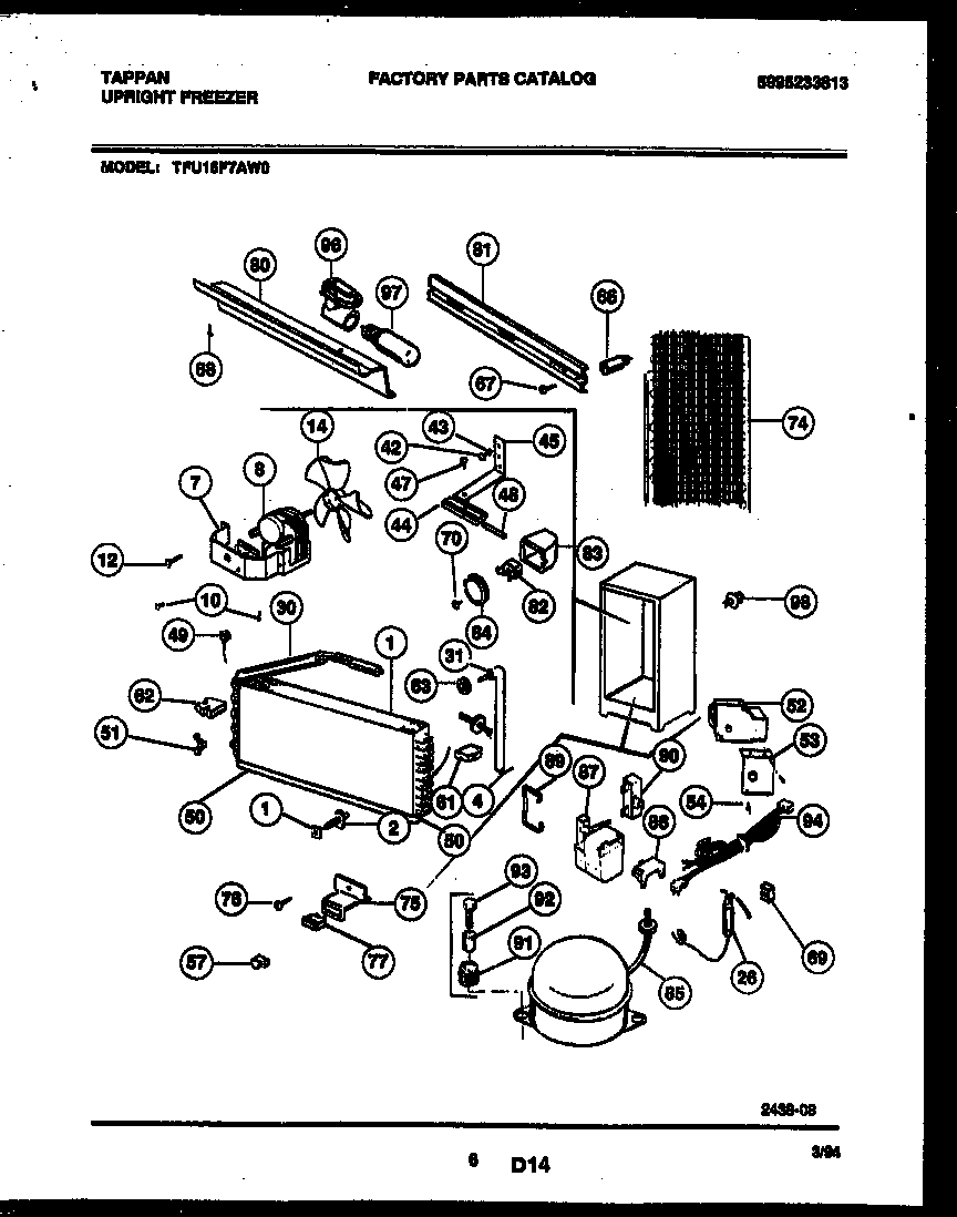 Tappan TFU16F7AW0 system and electrical parts diagram