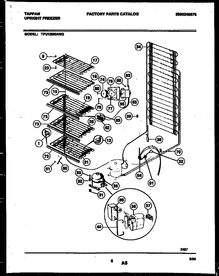 Tappan TFU12M0AW2 system and electrical parts diagram