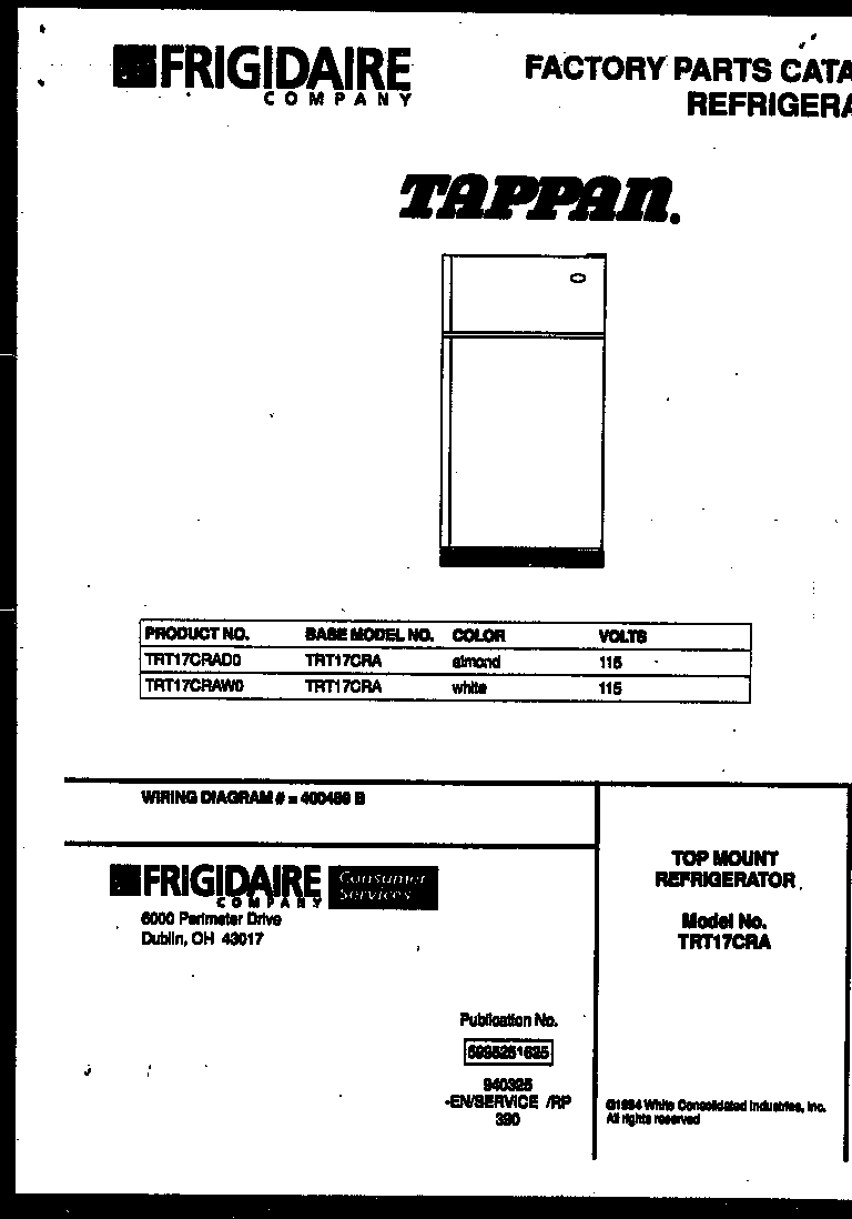Tappan TRT17CRAW0 cover diagram