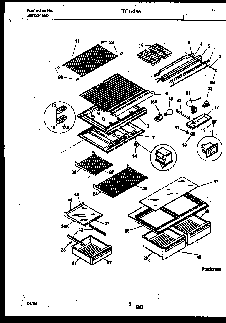 Tappan TRT17CRAW0 shelves and supports diagram