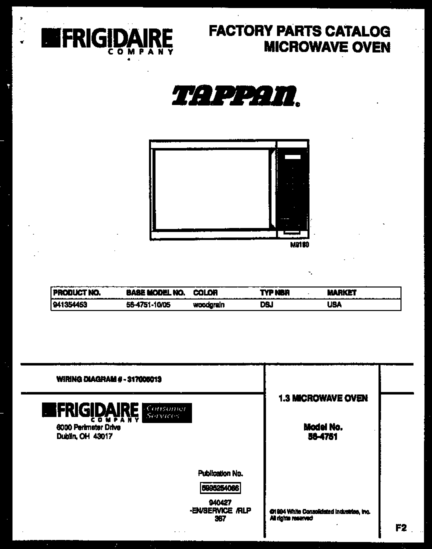 Tappan 56-4751-10-05 front cover diagram