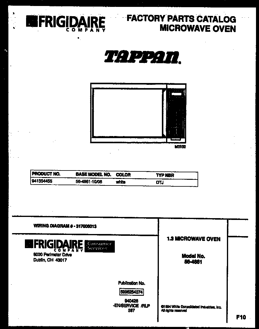 Tappan 56-4861-10-06 front cover diagram