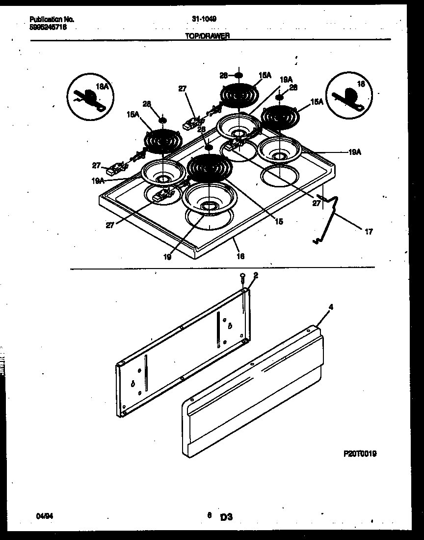 Tappan 31-1049-23-06 cooktop and drawer parts diagram