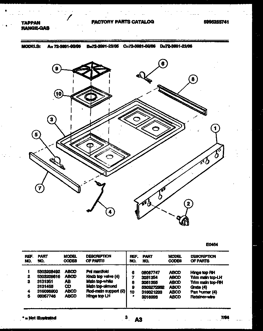 Tappan 72-3981-23-06 cooktop parts diagram