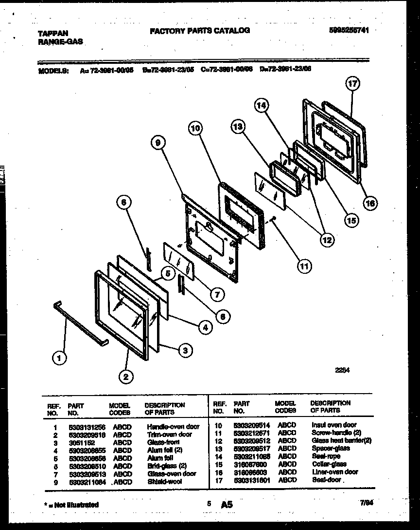 Tappan 72-3981-23-06 lower oven door parts diagram