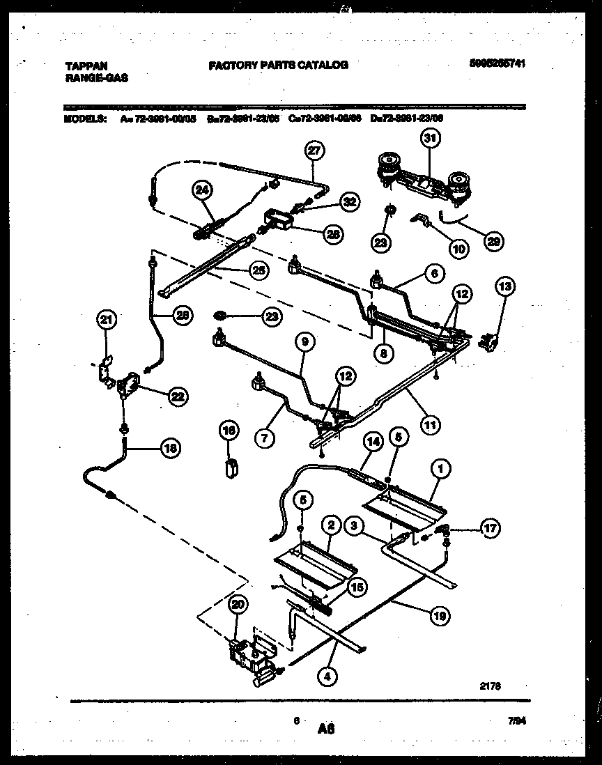Tappan 72-3981-23-06 burner, manifold and gas control diagram
