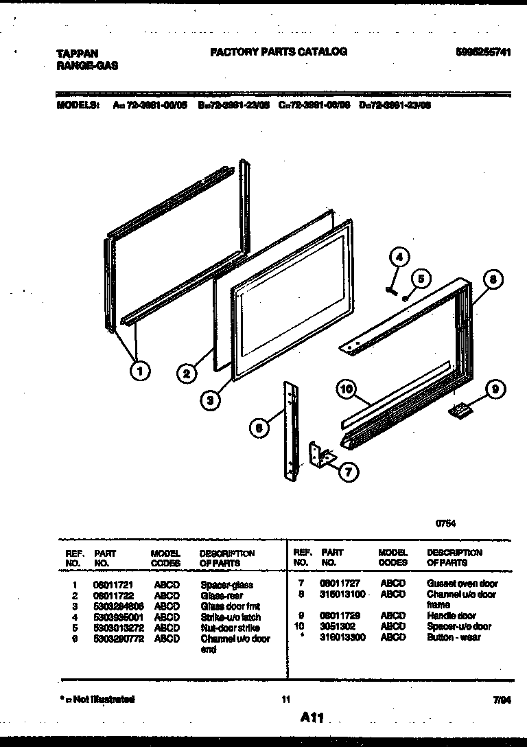 Tappan 72-3981-23-06 upper oven door parts diagram