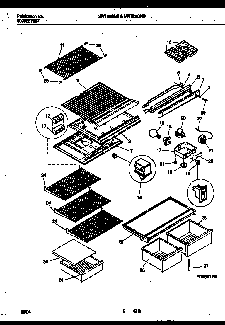 Universal/Multiflex (Frigidaire) MRT21GNBW0 shelves and supports diagram