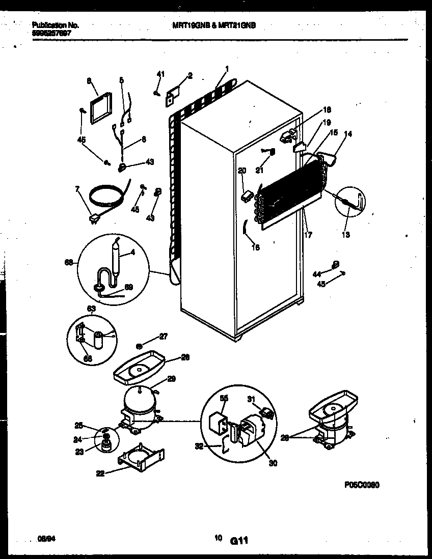 Universal/Multiflex (Frigidaire) MRT21GNBW0 system and automatic defrost parts diagram