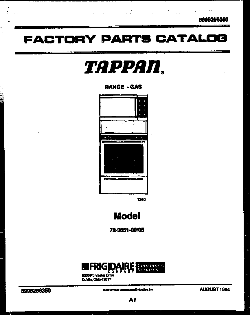 Tappan 72-3651-23-05 cover page diagram