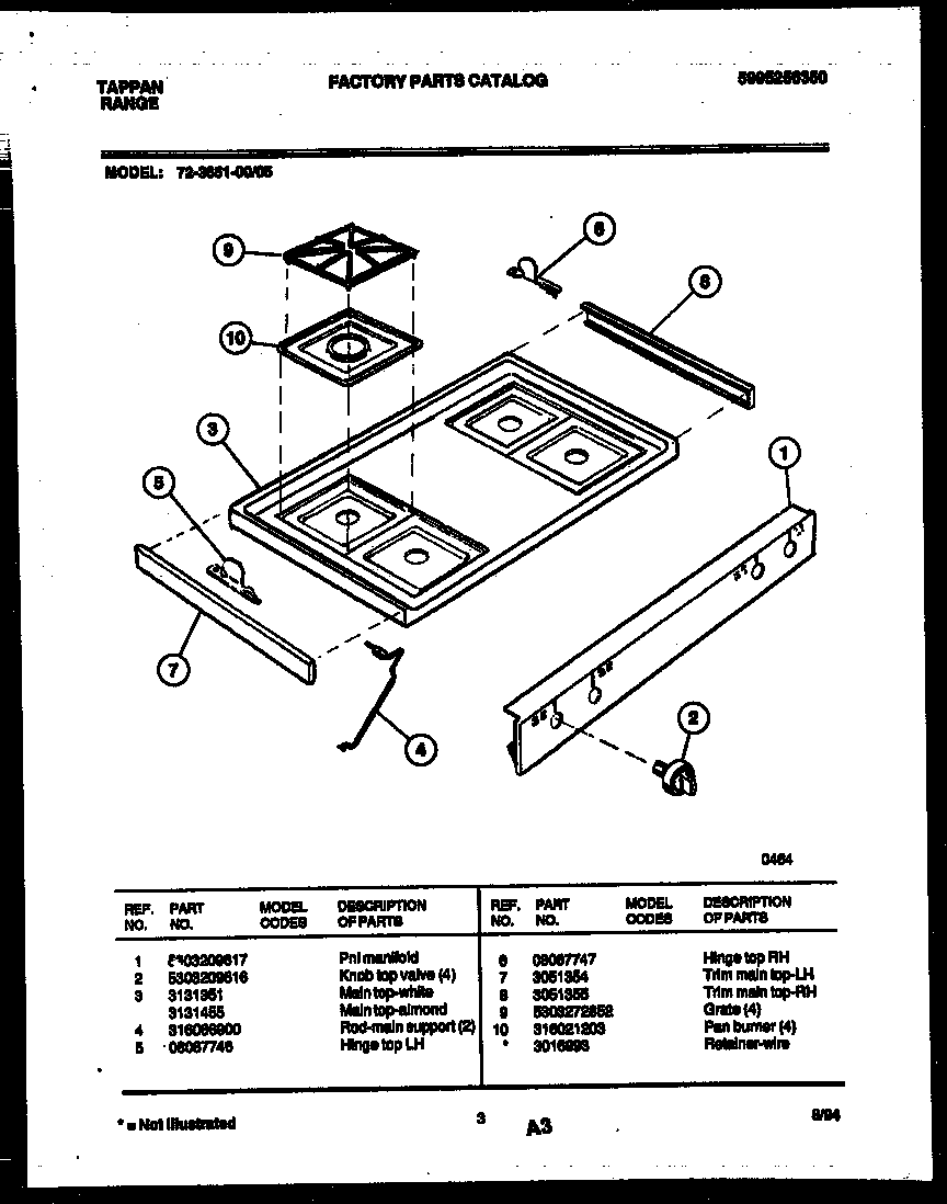 Tappan 72-3651-23-05 cooktop parts diagram