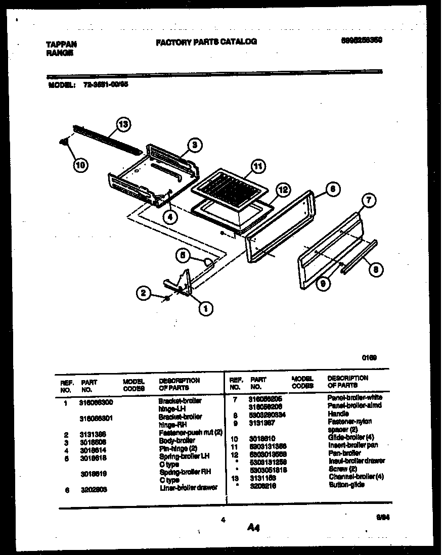 Tappan 72-3651-23-05 broiler drawer parts diagram