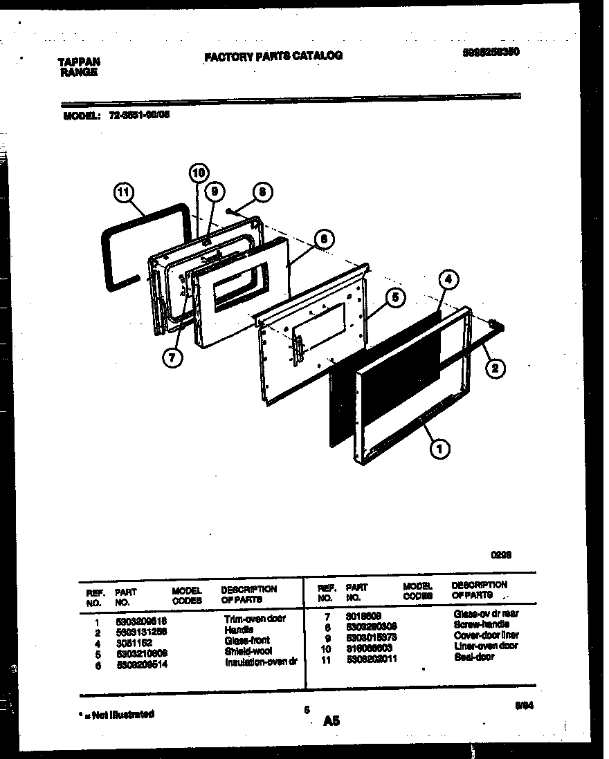 Tappan 72-3651-23-05 lower oven door parts diagram