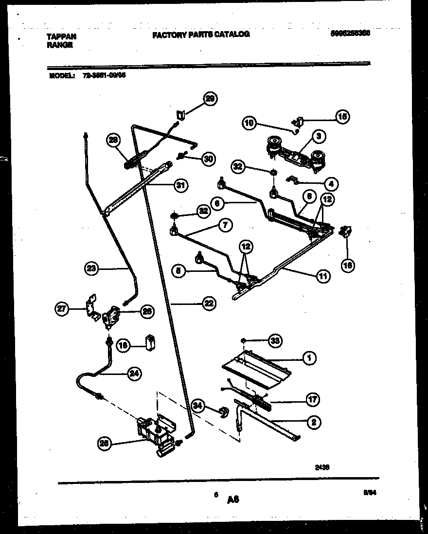 Tappan 72-3651-23-05 burner, manifold and gas control diagram