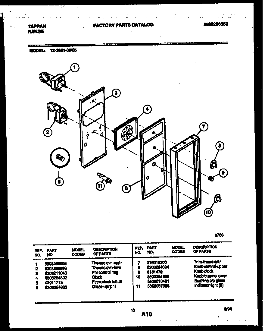 Tappan 72-3651-23-05 control panel diagram
