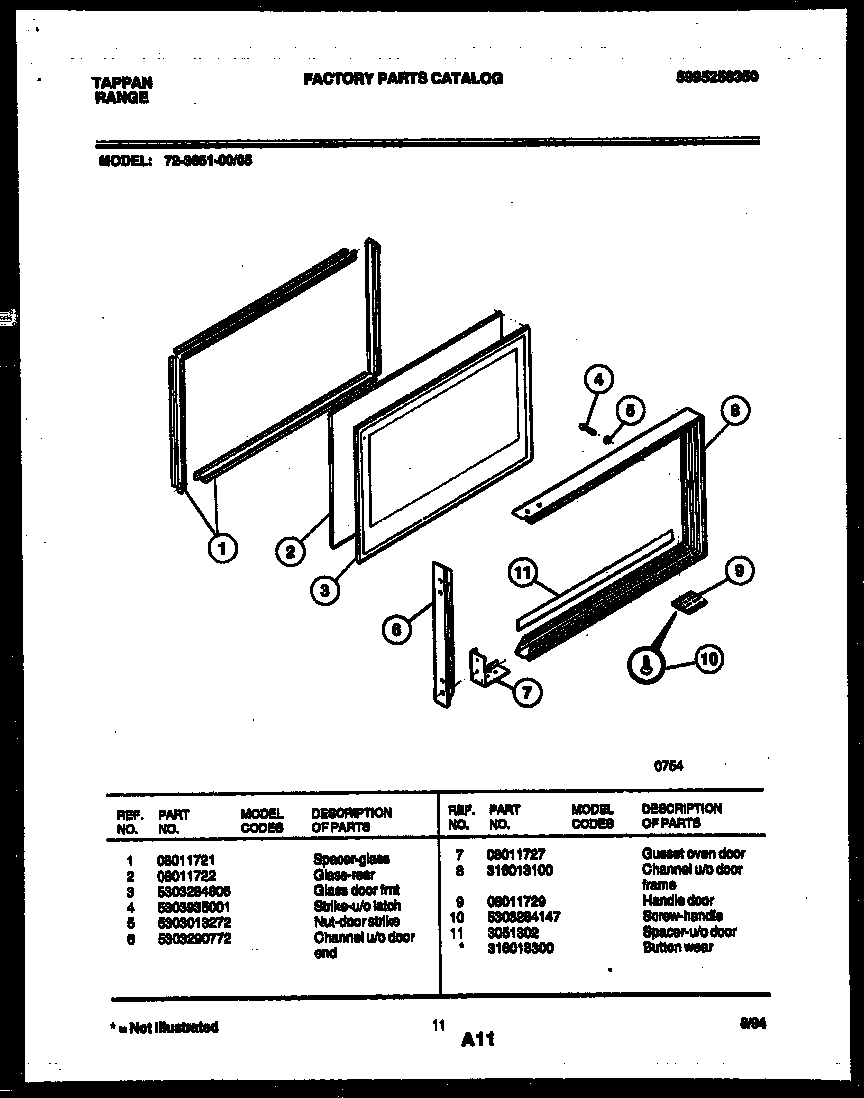 Tappan 72-3651-23-05 upper oven door parts diagram