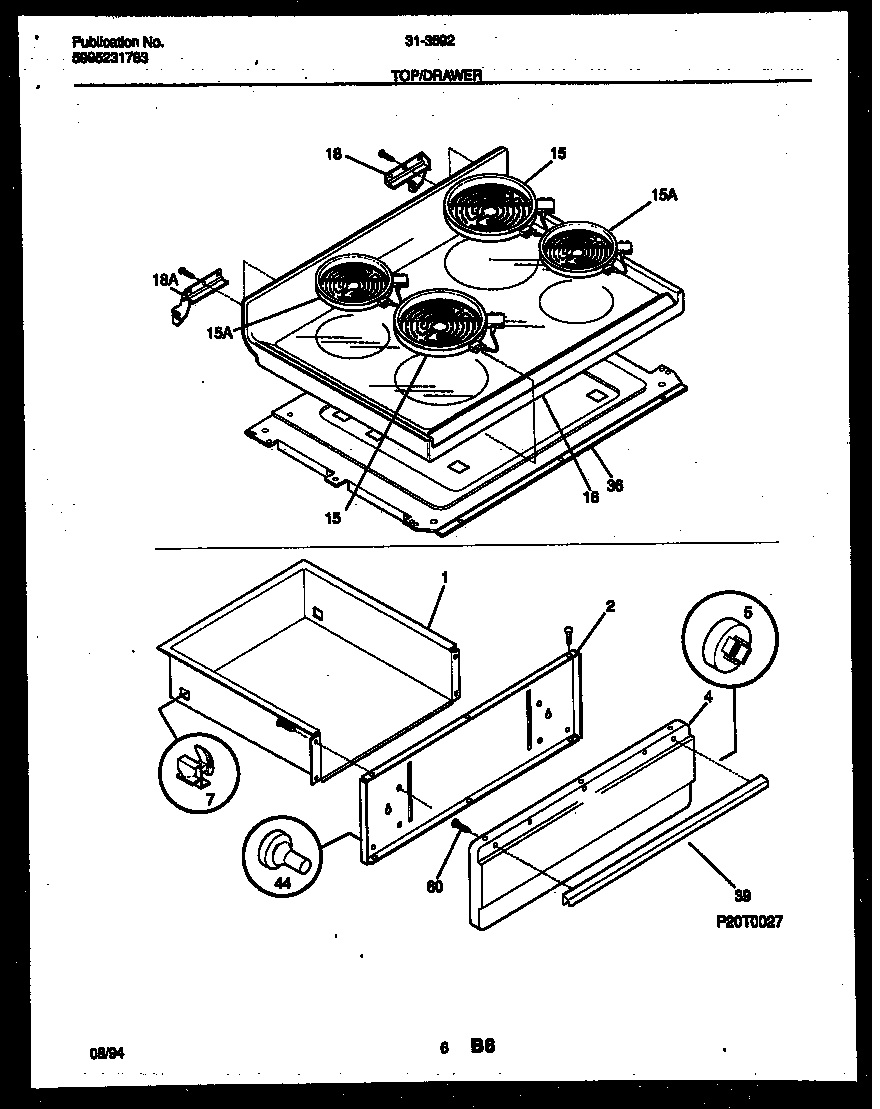 Tappan 31-3592-23-01 cooktop and drawer parts diagram