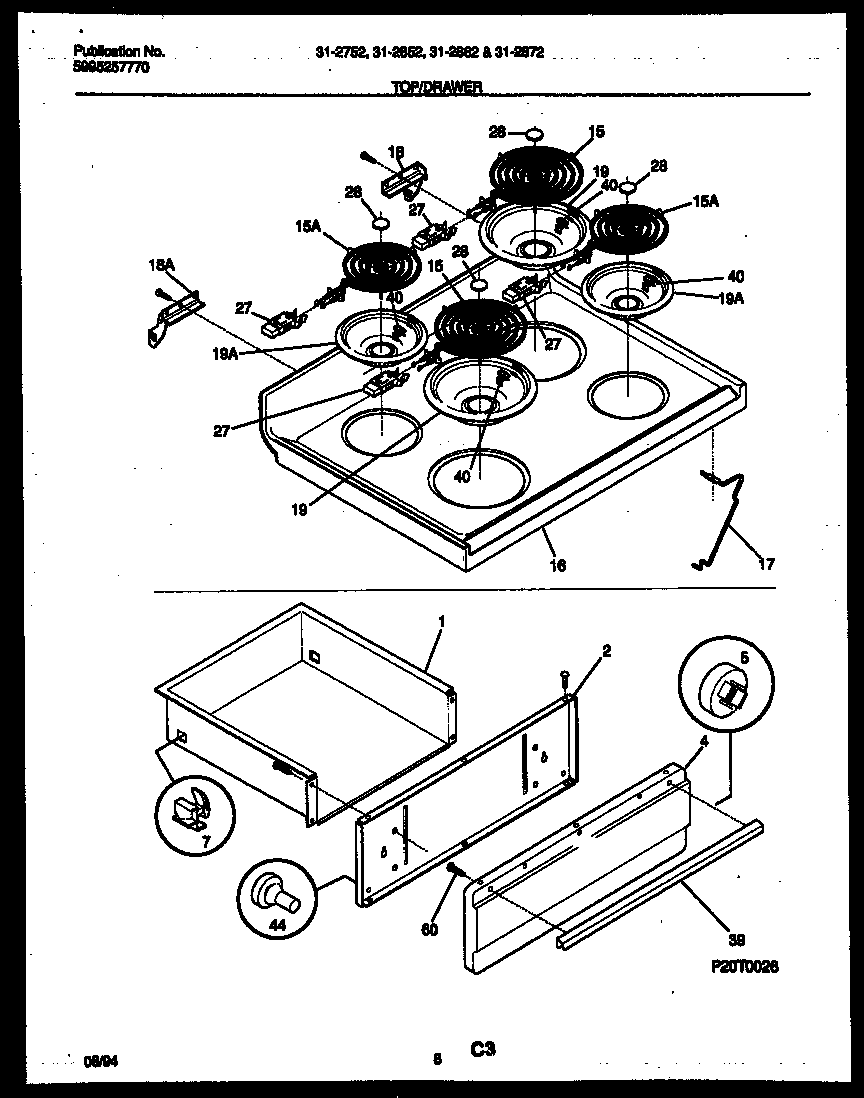 Tappan 31-2862-00-02 cooktop and drawer parts diagram