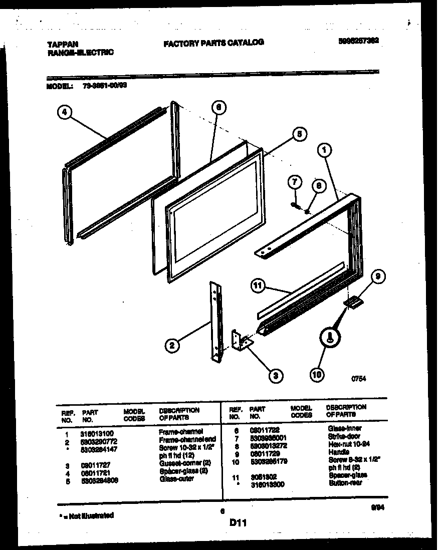 Tappan 73-3951-23-03 upper oven door parts diagram
